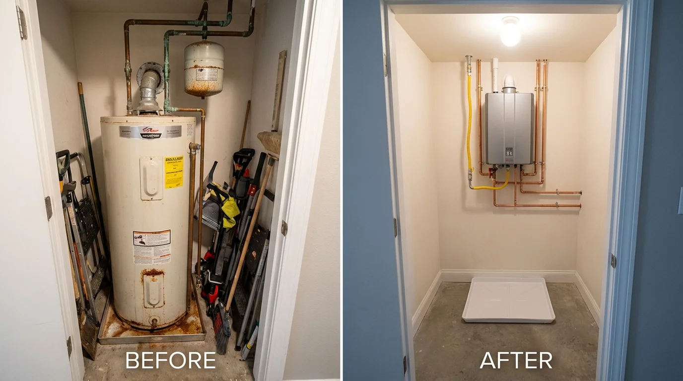 Tank water heater versus wall-mounted tankless unit comparison for Oakhurst, CA homeowners