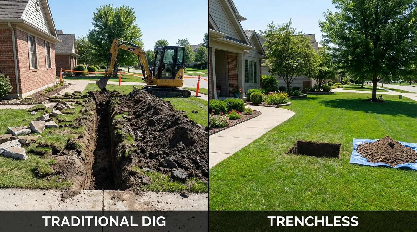 Trenchless sewer repair with minimal yard damage versus traditional excavation in Oakhurst, CA
